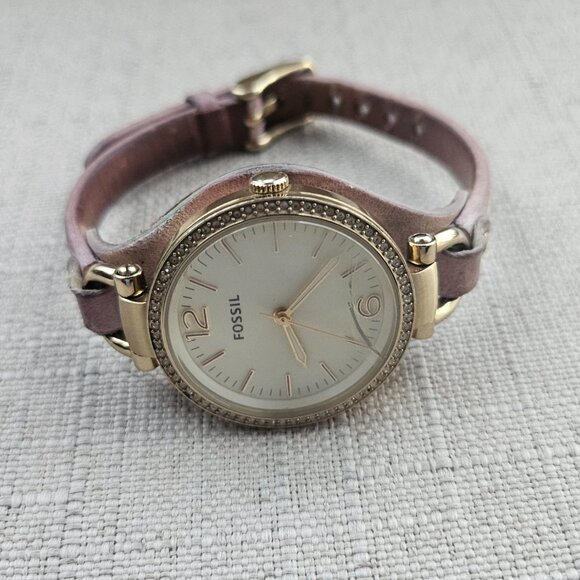 Fossil Women Wristwatch Georgia Mini Gold Dial Pink Leather Band Watch As It Is - Picture 6 of 12